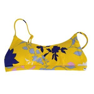 Seafolly Florence Bralette Bikini Top Yellow Floral Ribbed Size US 4
